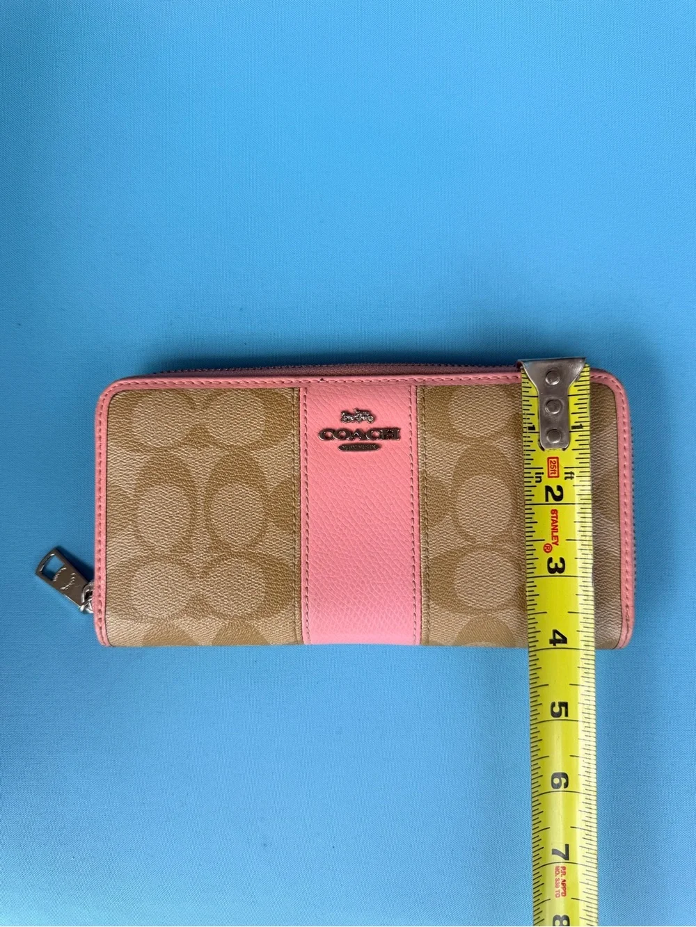 Coach Pink Trim Signature Zip Wallet AUTHENTIC